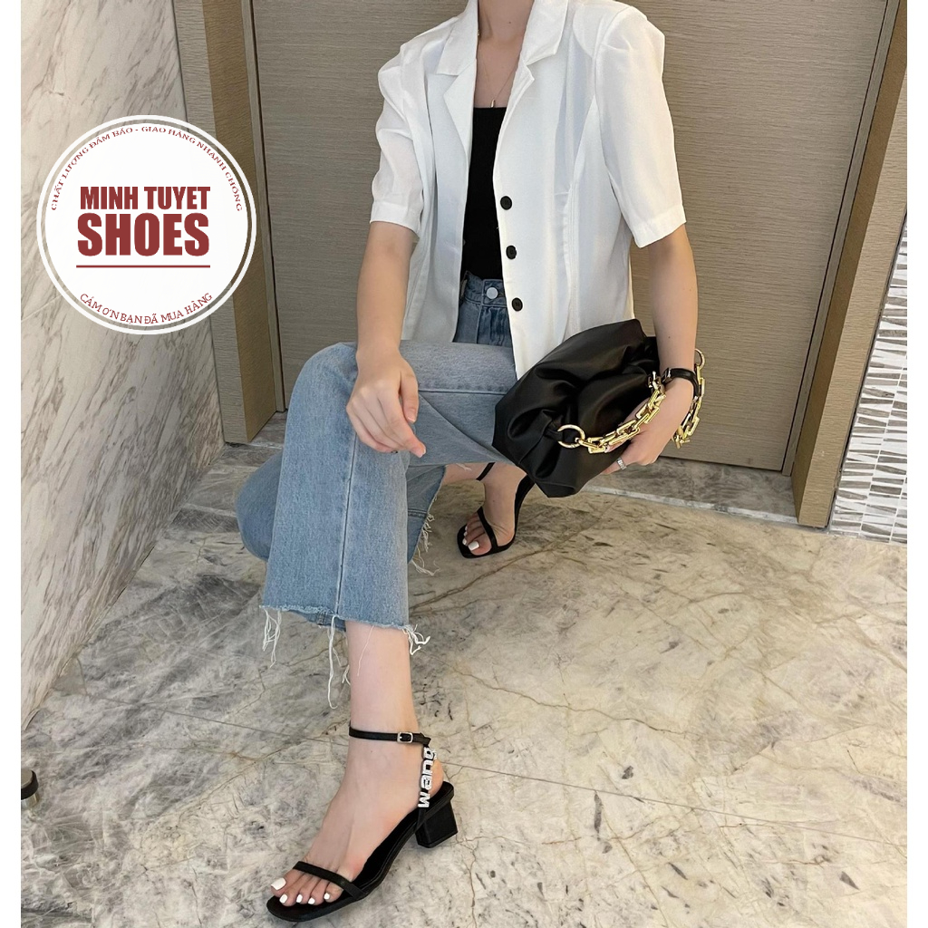 giày cao gót chữ wang sandal nữ minhtuyetshoes đế vuông 4cm-5cm quai ngang mảnh mẫu mới
