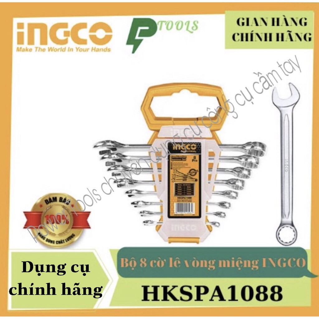 Bộ cờ lê vòng miệng 8 chi tiết INGCO HKSPA1088 6-19mm cơ khí mở bulong sửa chữa ô tô xe máy nhà cửa máy móc thiết bị