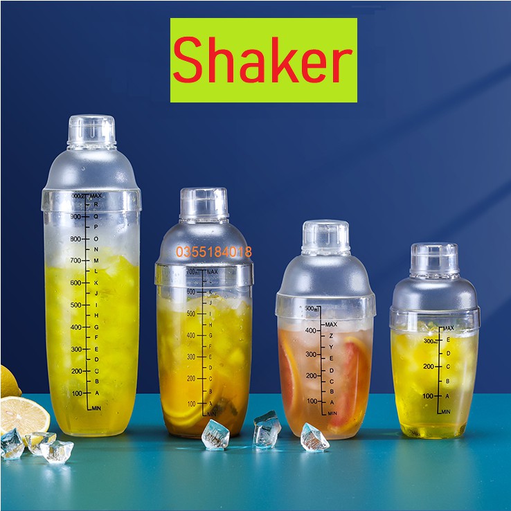 Bình lắc shaker trà sữa cocktail 500ml, 700ml, 1000ml dày vạch đen