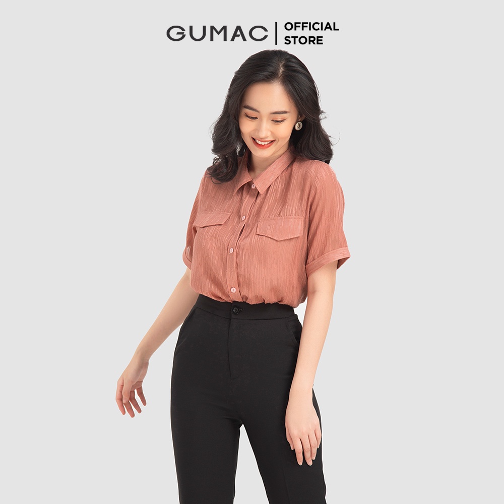Áo sơ mi nữ thời trang GUMAC form rộng thiết kế hai nắp túi AB12023 chất liệu vải voan sọc -  mẫu mới