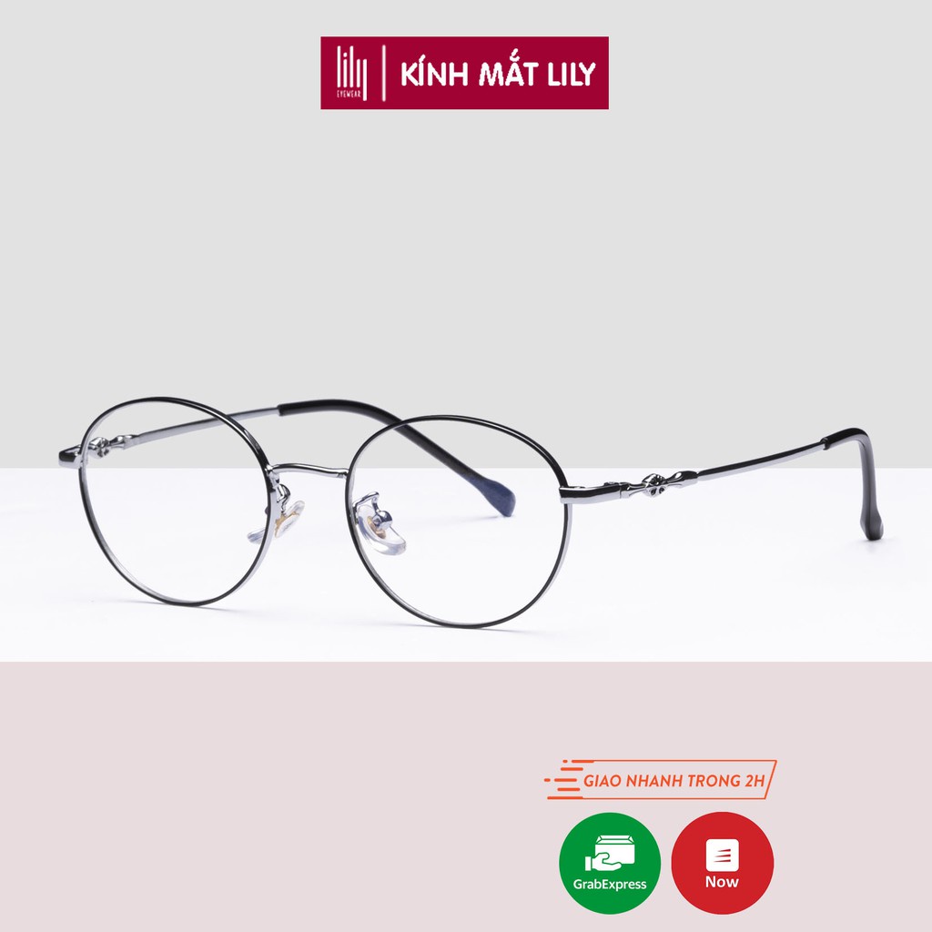 Gọng kính cận nam nữ Lilyeyewear mắt tròn kim loại dễ đeo thời trang 2841