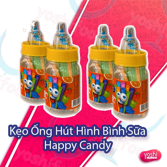 [Sale 50%] Kẹo Ống Hút Hình Bình Sữa Happy Candy