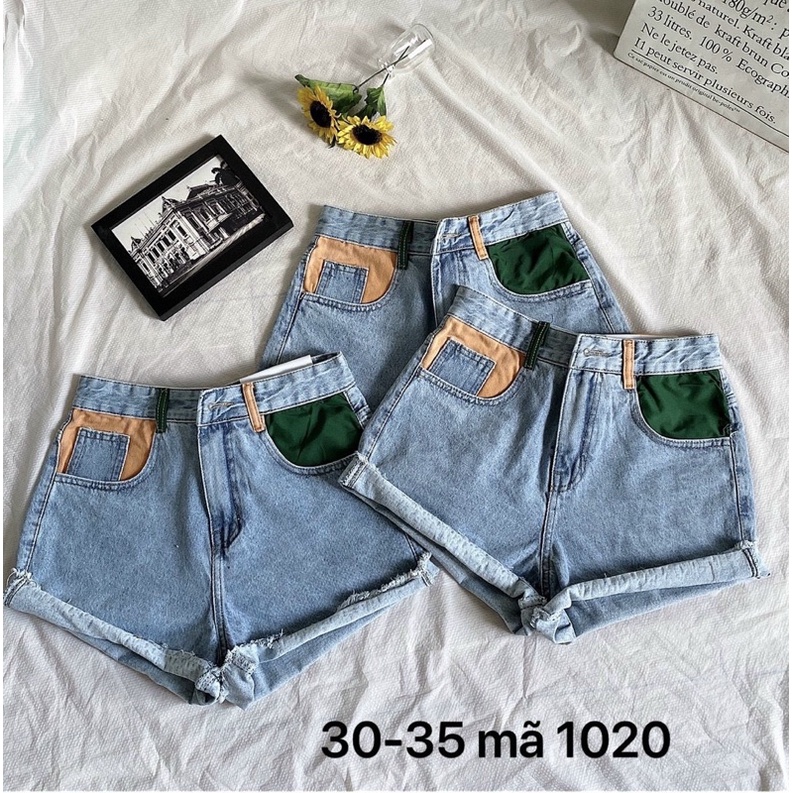 Quần Short Jean Nữ Túi Phối Màu Lưng Cao Bigsize Đến 80kg Ms1020