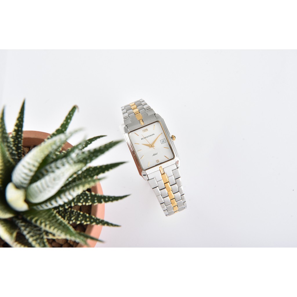 Đồng hồ Romanson Men Watch TM8154CMCWH mặt nhỏ chữ nhật kính chống xước, máy Thụy Sĩ, dây da cao cấp chính hãng