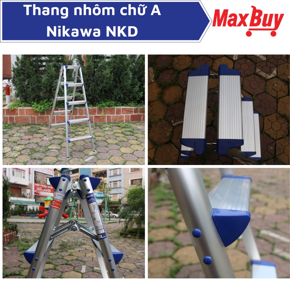 Thang nhôm chữ A gấp gọn NIKAWA NKD 3, 4, 5, 6 bậc chiều cao 1-1,5 m, nhập khẩu Nhật Bản, bảo hành 18 tháng