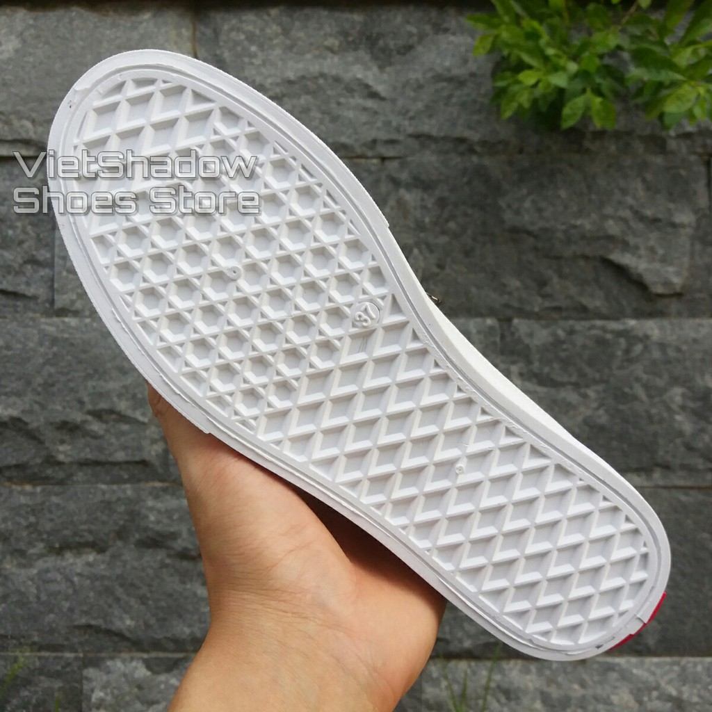 Slip on da nữ - Giày lười da nữ - Da PU màu trắng full và trắng khâu chỉ đen - Mã SP: 2216 (8620)