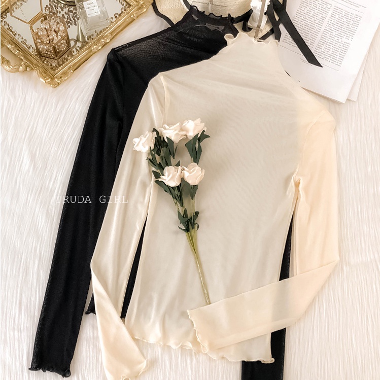 Áo cổ lọ nữ lưới thông hơi thoáng khí cực mát, phong cách sexy, quyến rũ