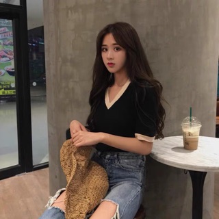 Áo len gân tăm cổ tim