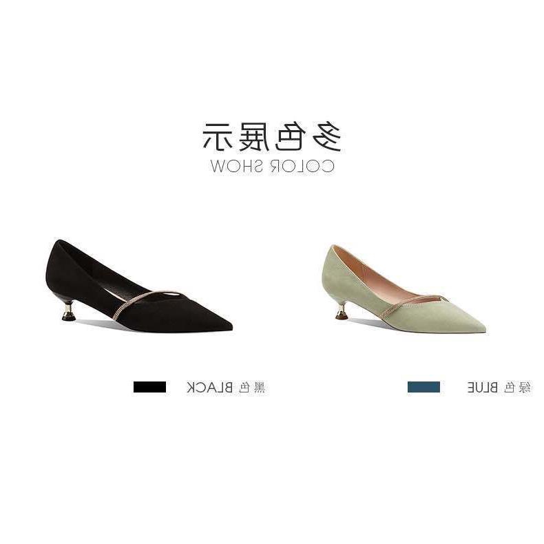 3 Cm Stilettos Fashion Low Heel Pointed Toe Single Shoes Female Stiletto Black French Temperament Small High Heels 3Cm P