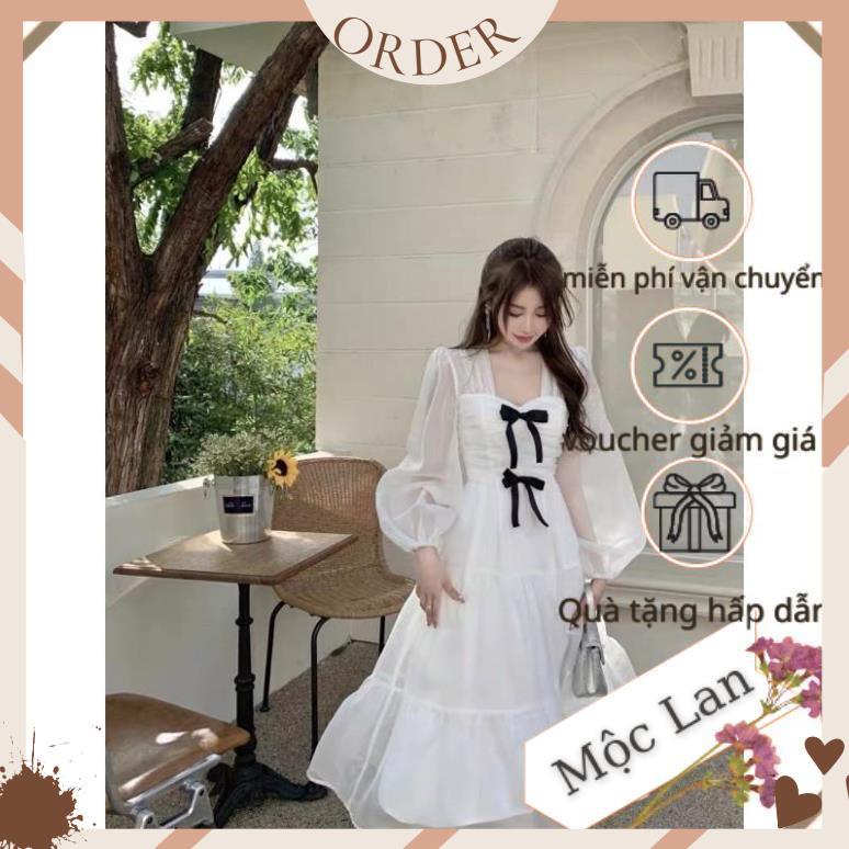 SẴNĐầm trắng xoè tầng voan ulzzang tiểu thư đính nơ công chúa xinh dự tiệc prom/Váy bánh bèo tay bồng vintage retro | BigBuy360 - bigbuy360.vn