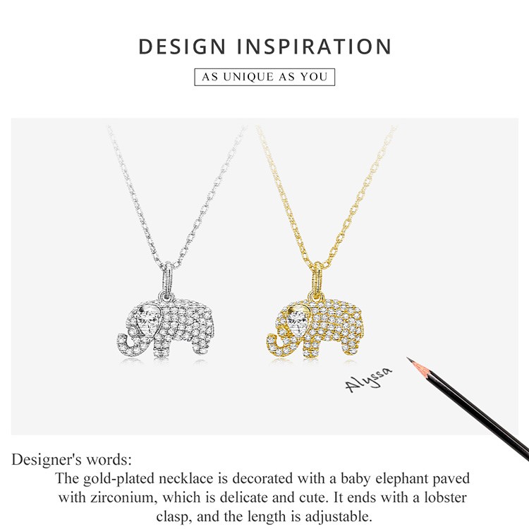 Dây chuyền BAMOER bạc 925 mặt hình con voi đính đá zircon 2 màu sắc tùy chọn thời trang làm quà tặng dành cho nữ