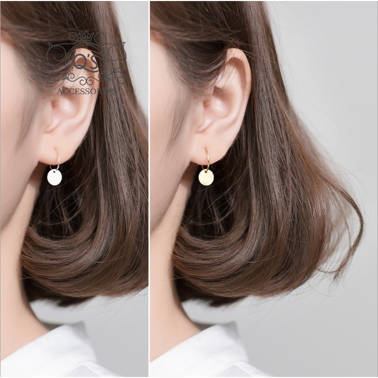 Khuyên tai tròn bi bạc bông tai hoop mặt đĩa dẹt S925 CIRCLE Silver Earrings QA SILVER EA190201