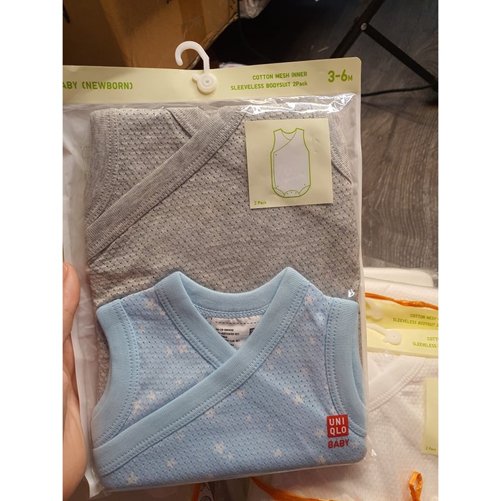 Set 2 body sát nách Uniqlo chất cotton lưới thông hơi cho bé