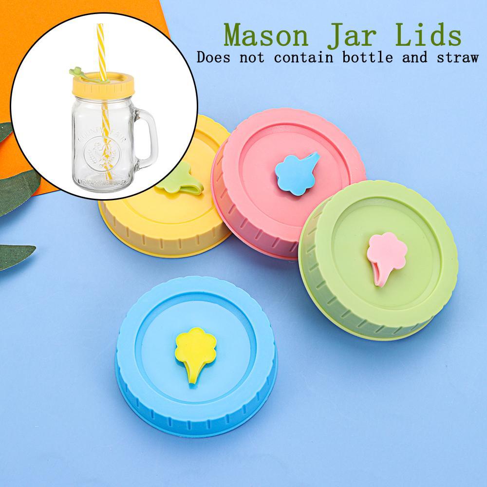 Bộ 1 / 4 Nắp Đậy Lọ Thủy Tinh Bằng Nhựa Họa Tiết Mason Dễ Thương
