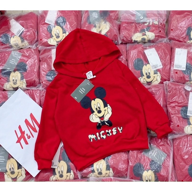 ÁO HODIE MŨ MÀU ĐỎ HÌNH MICKY CHO BG