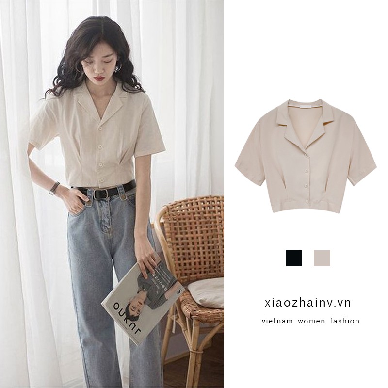Xiaozhainv Áo Sơ Mi Chiffon Tay Ngắn Phong Cách Hàn Quốc