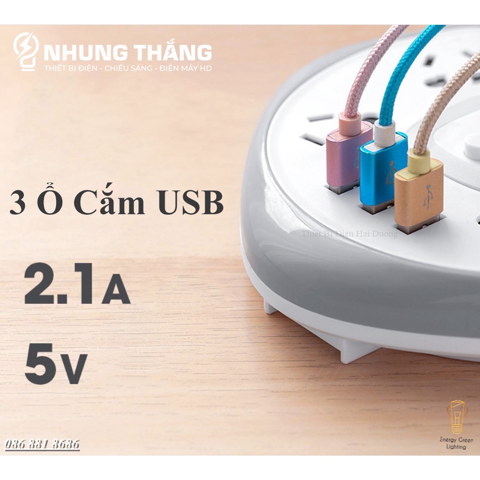 Ổ Cắm Điện Thông Minh Có Đèn Chuyển Đổi Đa Chức Năng OD-341 Dây Dài 2m8,4m8 - Có Đầu Cắm USB Chuẩn Sạc An Toàn ChốngGiật