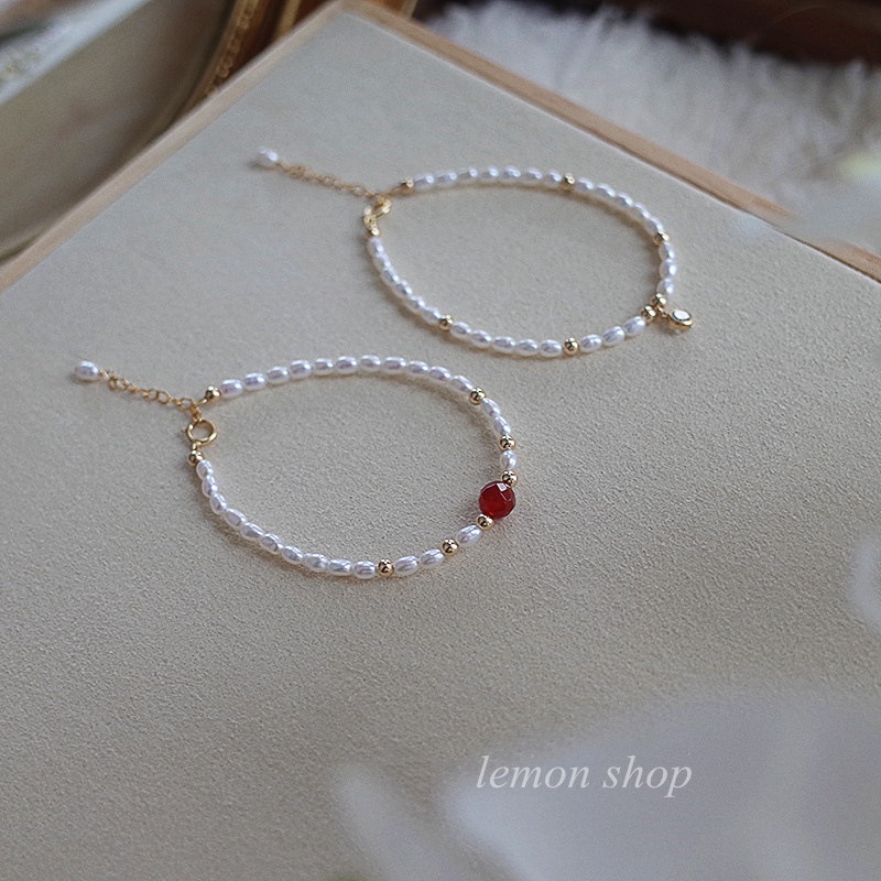 [Hàng Mới Về] Vòng Tay Mã Não Hạt Ngọc Trai Cao Cấp Cảm Giác Thiết Kế Cao Cấp Màu Đỏ Thời Trang Xuân Hè Cho Nữ