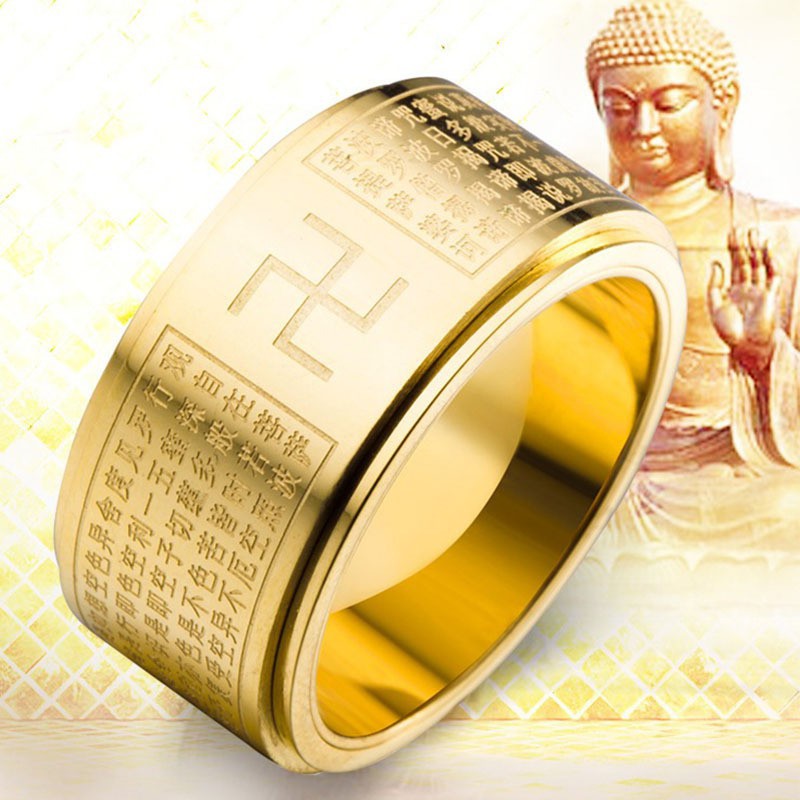 Nhẫn xoay thép titan nam và nữ,phong cách Phật giáo