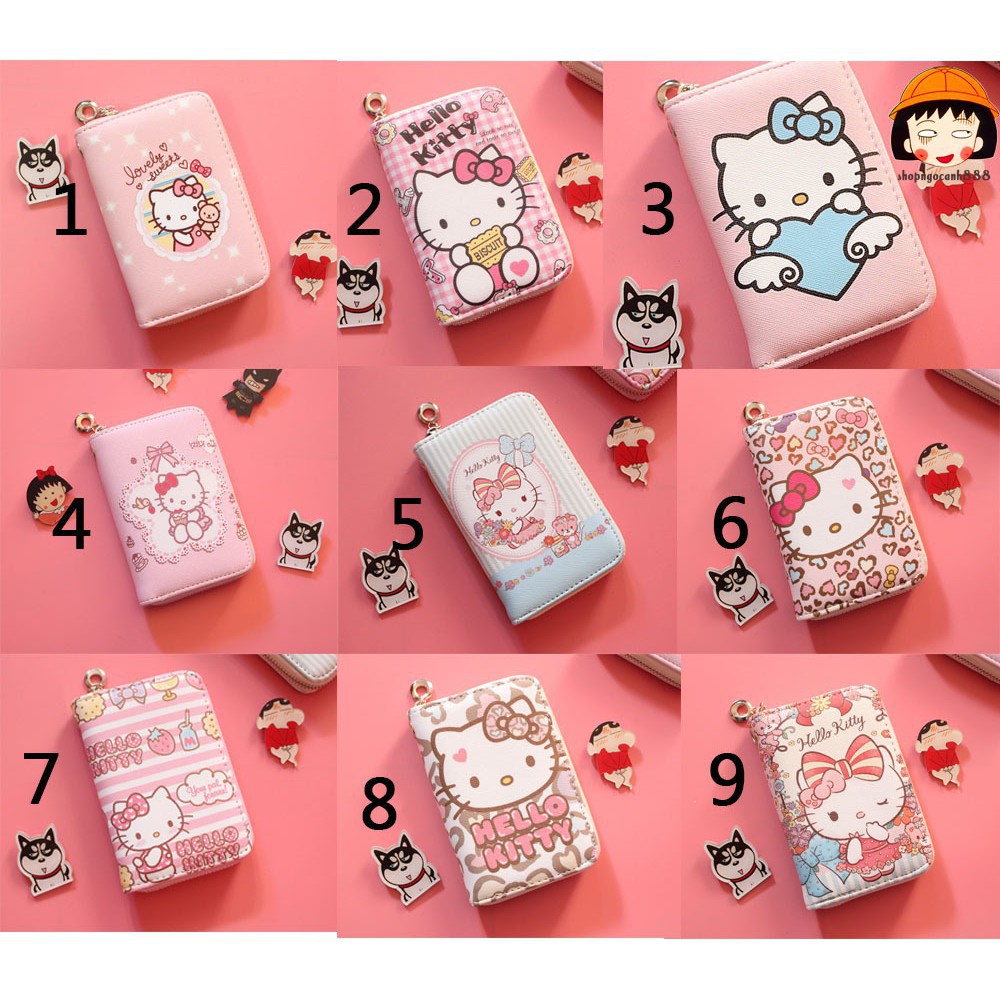 Ví Ngắn Nữ Cầm Tay Hello Kitty Màu Hồng xinh xắn chứa Vừa giấy má Tùy Thân !