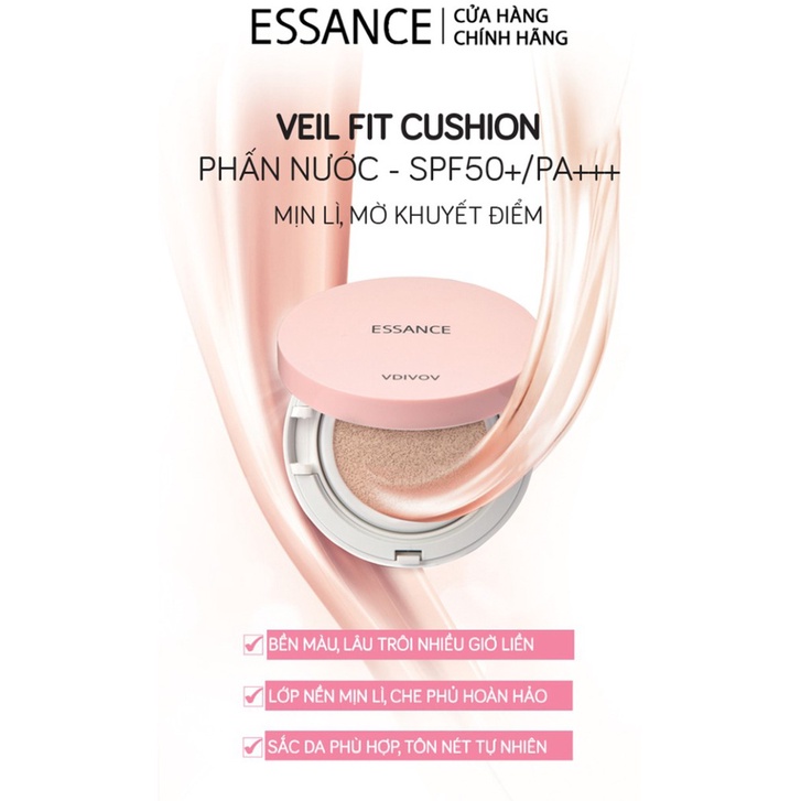 PHẤN NƯỚC MỊN LÌ, CHE KHUYẾT ĐIỂM ESSANCE VEIL FIT CUSHION SPF50 15G CHÍNH HÃNG - 9276