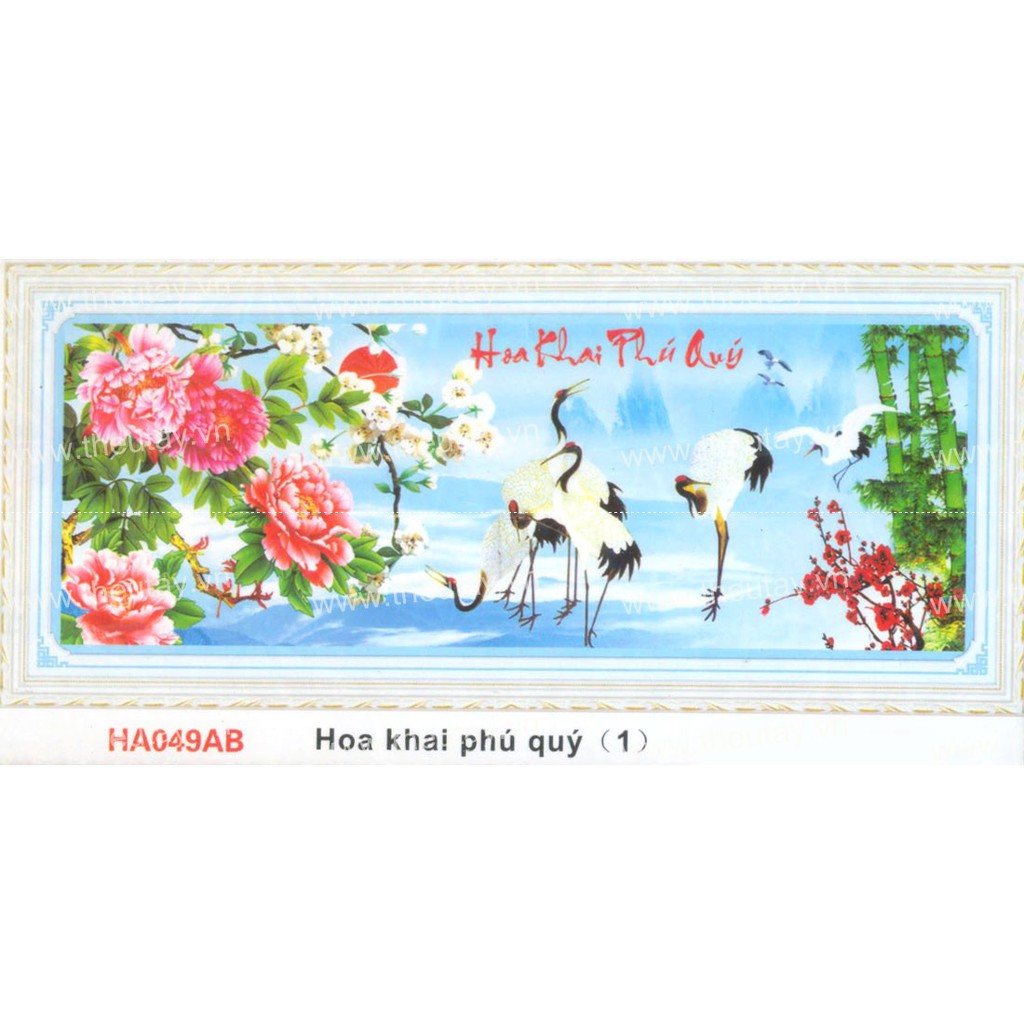 Tranh Đính Đá ABC 3D Hoa Khai Phú Quý HA049AB (khách tự đính) kt:78x31cm