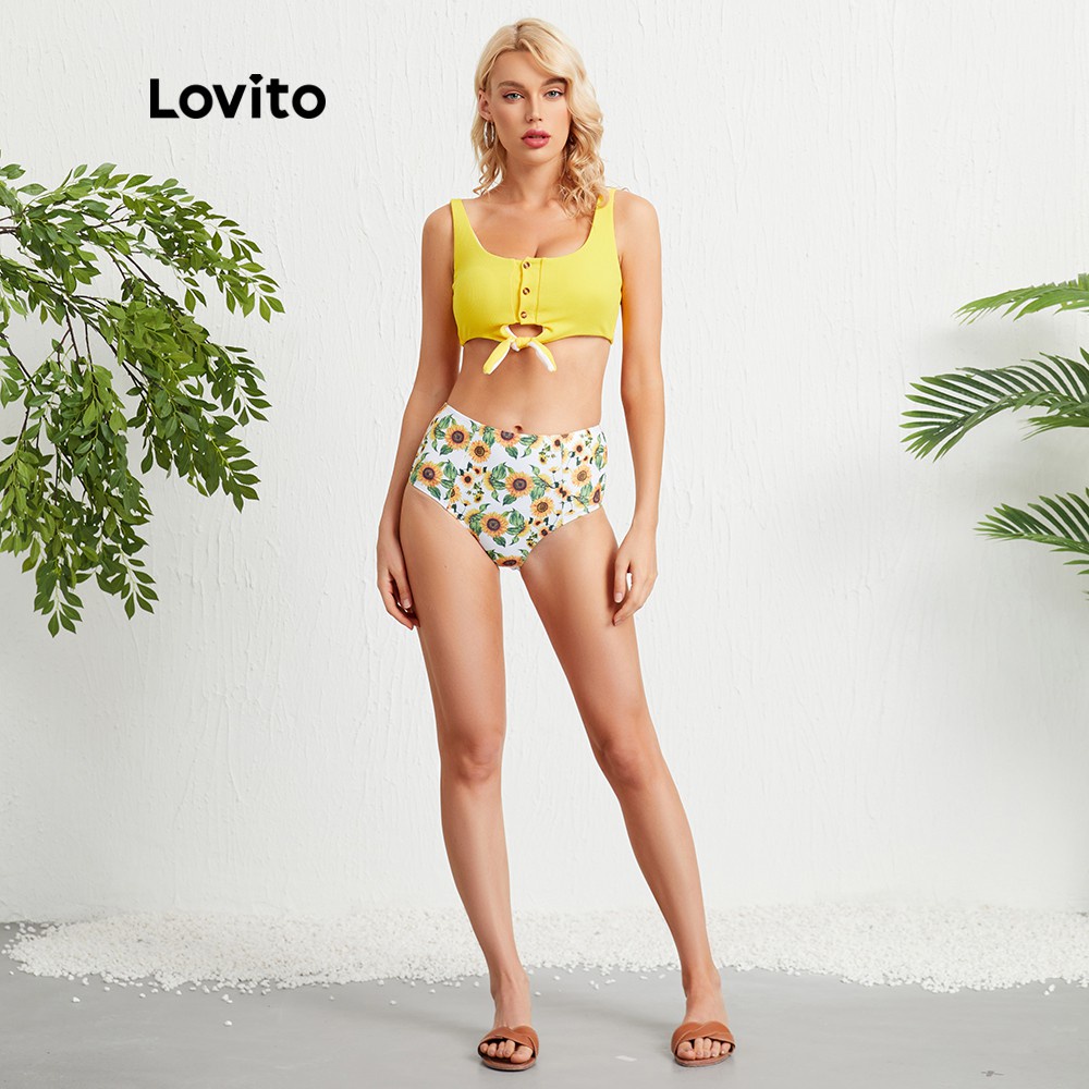 Lovito Bộ bikini in hoa thắt nơ L09038 | BigBuy360 - bigbuy360.vn
