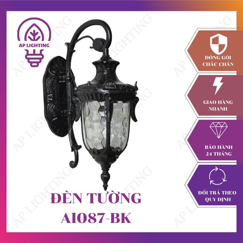 Đèn tường ngoài trời cao cấp, trang trí cột cổng ngoài trời chống nước Al087-BK