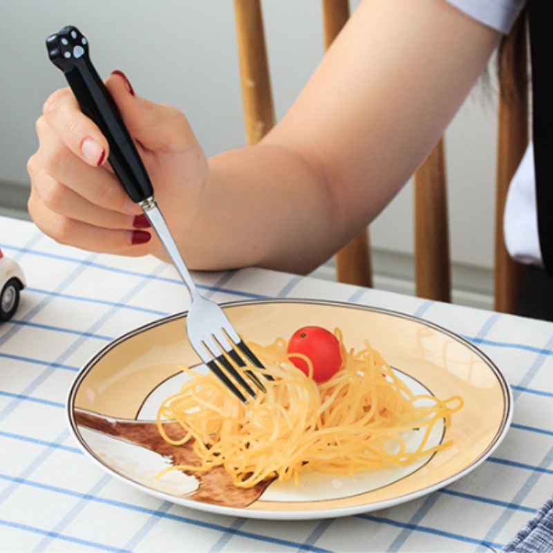 Bộ đồ ăn đũa/muỗng/nĩa cá nhân bằng sứ cao cấp (hoạ tiết chân mèo) kèm hộp đựng sang trọng cho dân văn phòng, học sinh