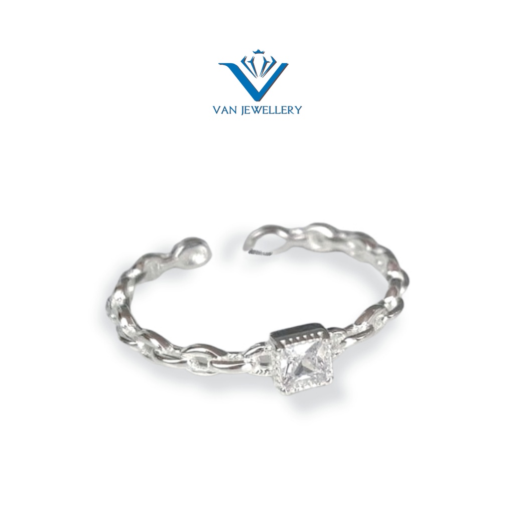 Nhẫn bạc nhẫn móc xích đơn cổ điển gắn 1 đá vuông Van Jewelry V10011 free size