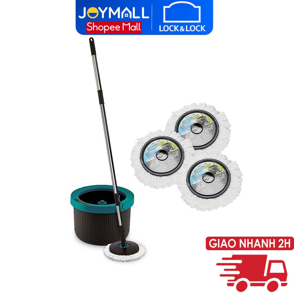 Bộ cây lau nhà Lock&amp;Lock xoay tay BLU-GRY-VN-MOP HPP345S2 - Hàng chính hãng, xoay 360 đọ tặng kèm 3 bông lau - JoyMall