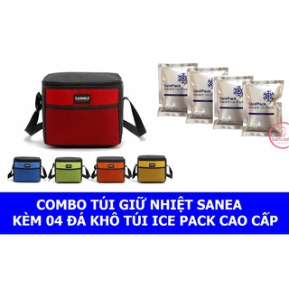Túi giữ nhiệt Sanea size vừa kèm 4 đá khô túi ice pack cao cấp (giữ lạnh 3-4 bình sữa)