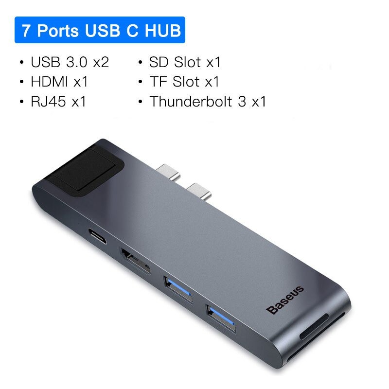 Hub chuyển Baseus Thunderbolt C Pro 7 in 1 Smart Hub cho Macbook Pro 2016/ 2017/ 2018