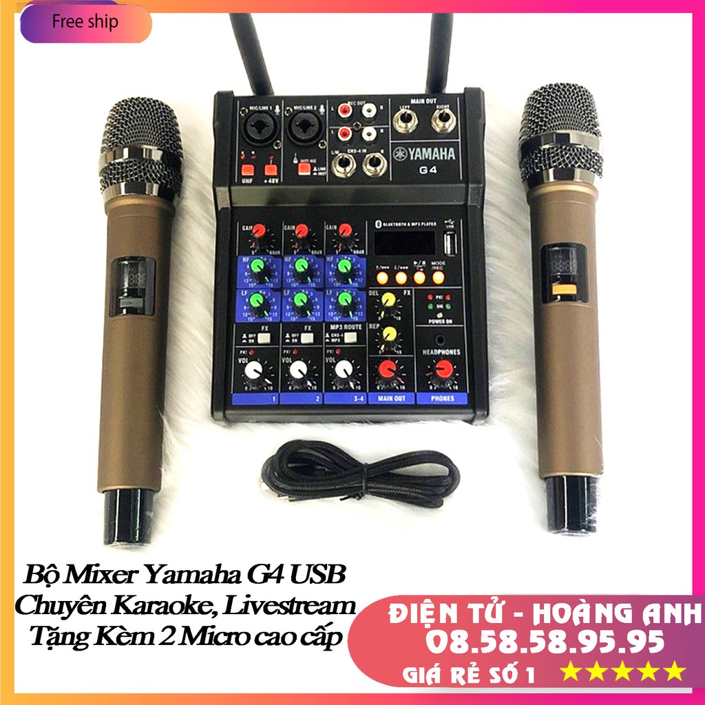 Bộ Mixer Yamaha G4 USB - Mixer Chuyên Karaoke, Livestream, Thu Âm Cao Cấp - Tặng Kèm 2 Micro Không Dây