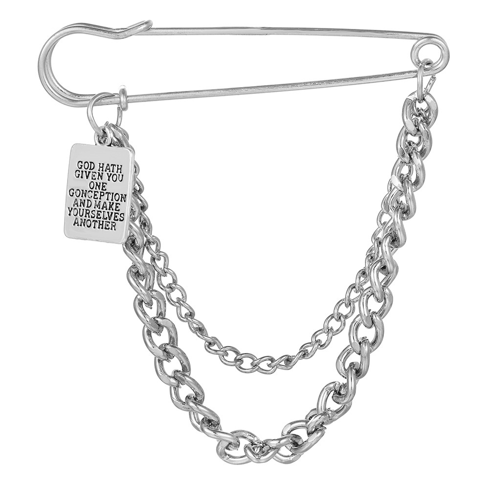 Ghim Cài Áo Hình Vuông Phối Dây Xích Đôi Dày Dặn Màu Bạc Phong Cách Hip Hop Thời Trang Cho