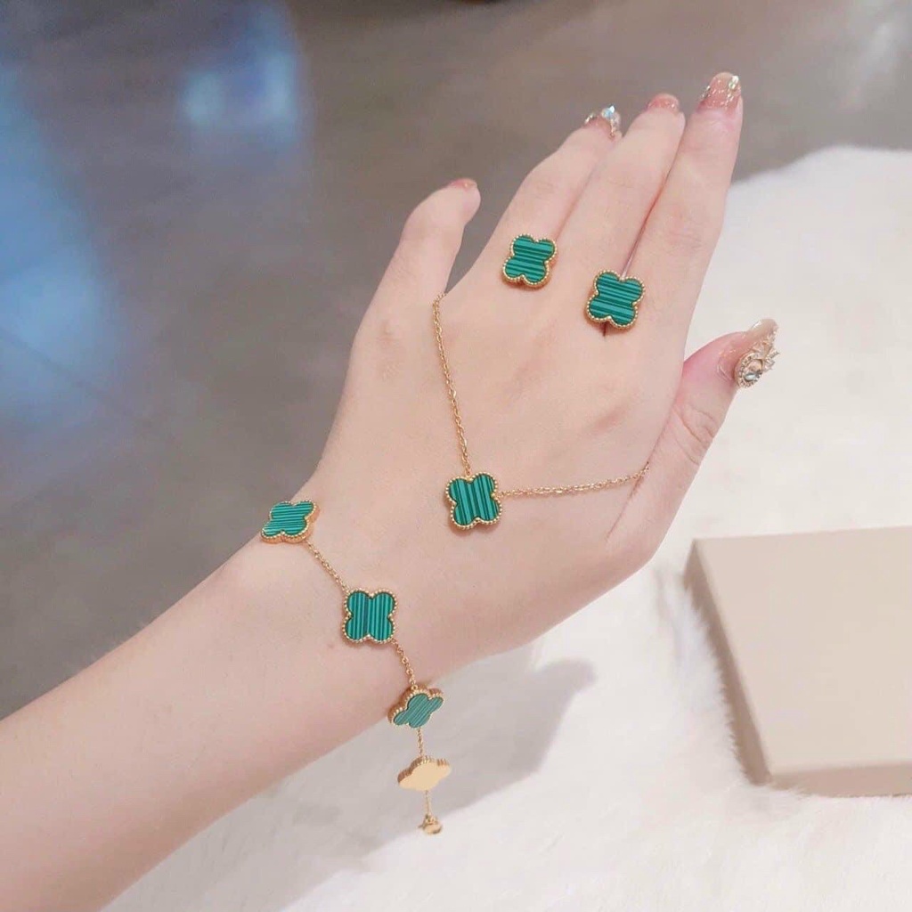 Set titan 3 món bông tai - lắc tay - vòng cổ hình cỏ 4 lá nhiều màu 🍀 🍀 🍀