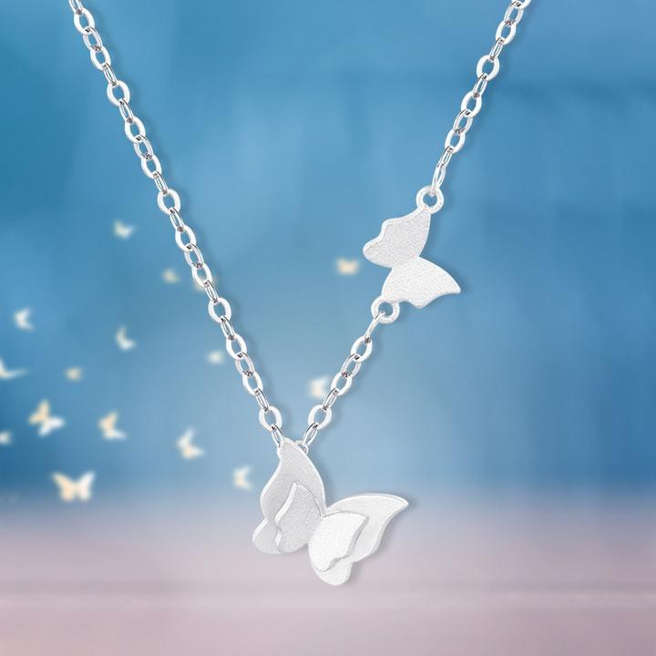 Vòng cổ dây chuyền bạc lưỡng điệp phong cách Hàn Quốc xinh xắn dễ thương