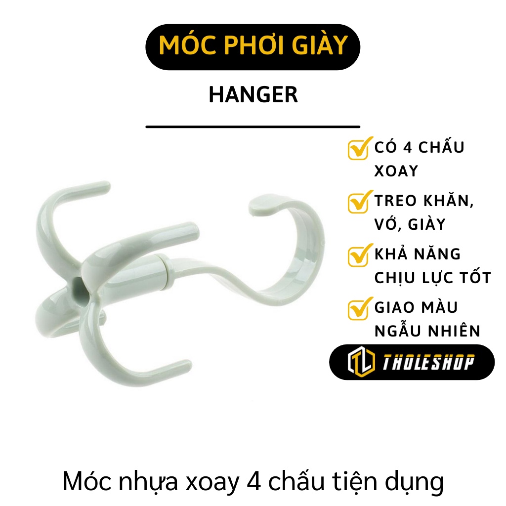 Móc Tròn Xoay 360 - Móc Nhựa Treo Quần Áo, Vớ, Giày 4 Chấu Hình Móc Câu 8401