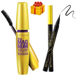 Combo mascara magnum dày mi + kẻ mắt nước maybelline