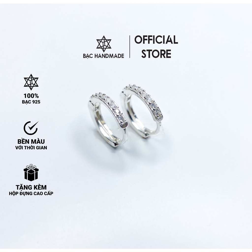 Khuyên tai nữ Bạc Handmade.Bông tai nữ bấm tròn lấp lánh bạc nguyên chất-Bạc Handmade