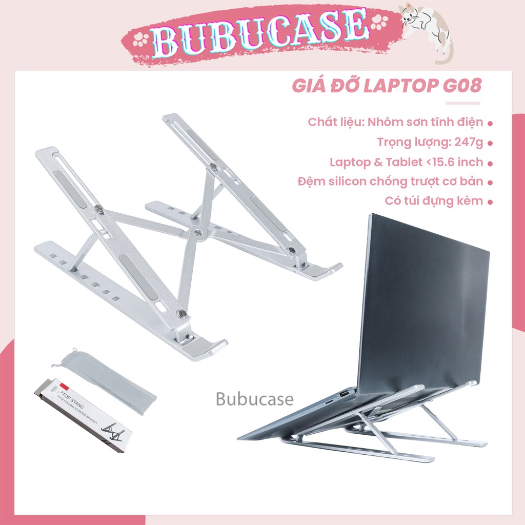 Giá đỡ LAPTOP, MACBOOK, IPAD bằng nhôm có thể điều chỉnh được độ cao và gấp gọn, đế tản nhiệt laptop di động
