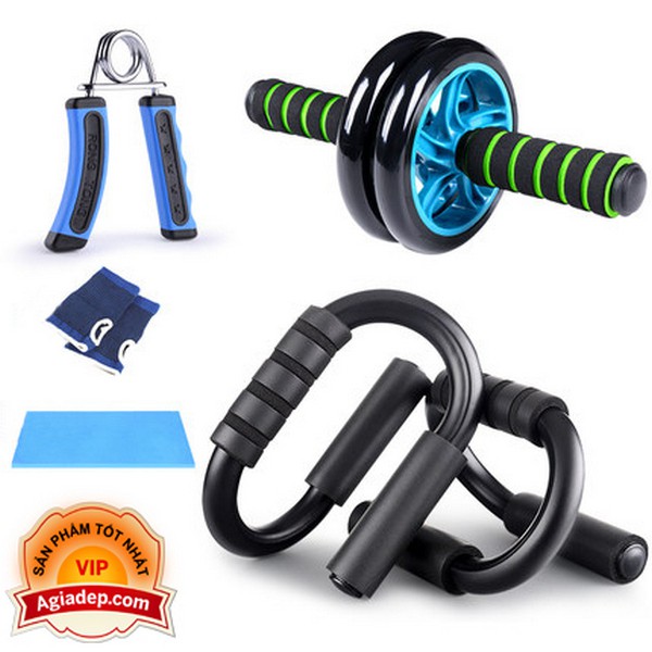 Bộ dụng cụ tập thể dục hít đất, con lăn, kìm tập cơ tay 5 món 3in1 thể dục thể thao Agiadep