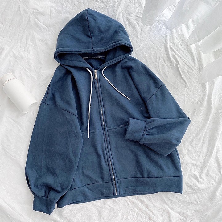Áo khoác nữ form rộng hoodie có mũ trơn tay bồng có khóa kéo phong cách Hàn Quốc  Áo khoác nữ mùa đông YiiL K01 | BigBuy360 - bigbuy360.vn