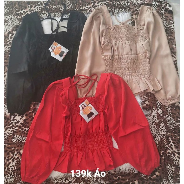 👕Áo kiểu nhúng tay phồng lụa tơ nhung