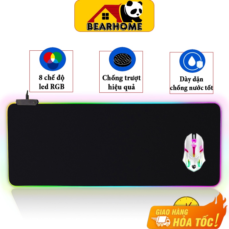 Lót chuột gaming BEARHOME có đèn led RGB thay đổi màu sắc, Chất liệu cao su chống trơn trượt