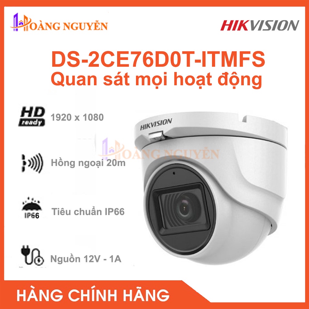 [NHÀ PHÂN PHỐI] Camera Hikvision DS-2CE76D0T-ITMFS 2MP, Hồng ngoại 20m, Có Âm Thanh - Bảo Hành 24 Tháng