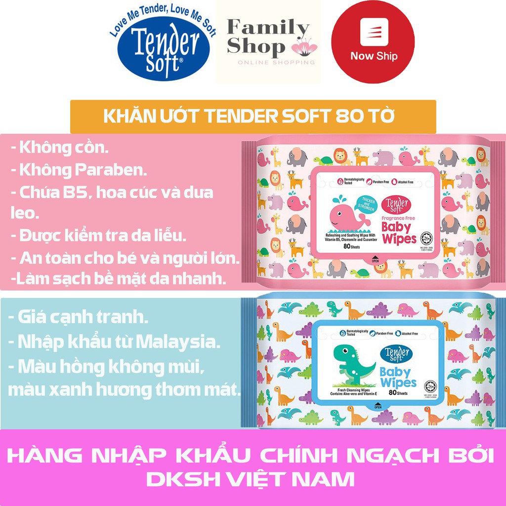 [Hàng Chính Hãng] 10 Gói Khăn Ướt Cao Cấp Tender Soft (80 tờ/Gói)