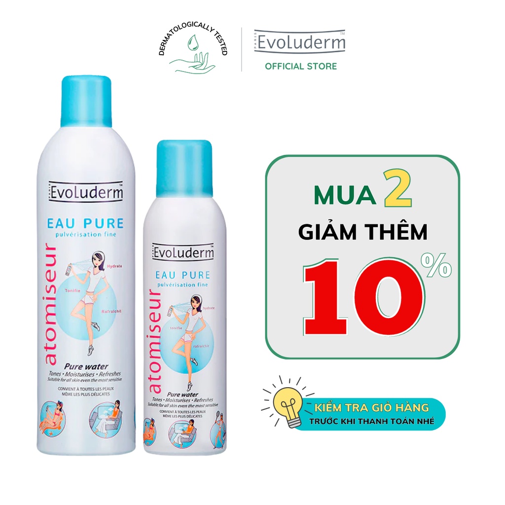 Bộ xịt khoáng dưỡng da cấp ẩm Evoluderm Atomiseur Eau Pure 400ml và 150ml