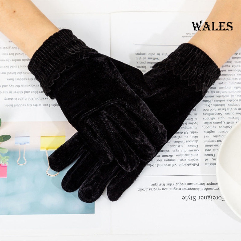 Găng tay nhung màu trơn co giãn cho nữ