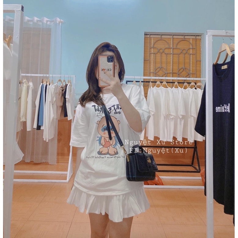 Set gấu ôm tim chữ nhật mix chân váy tennis TTS877